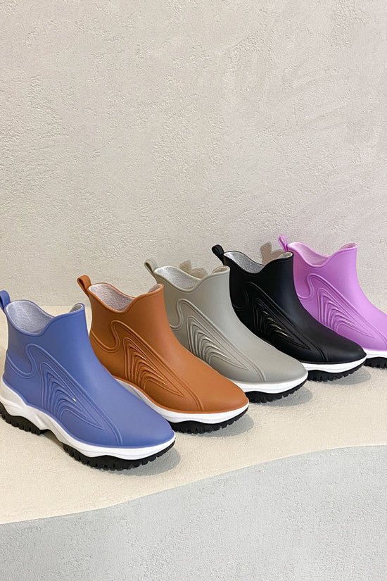 Fashion Color Blocking Thick Sole Low Top Women's Rain Boots