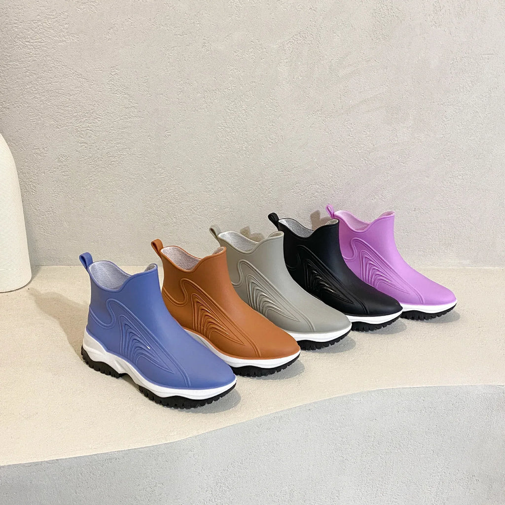 Fashion Color Blocking Thick Sole Low Top Women's Rain Boots - DanaFashionstore
