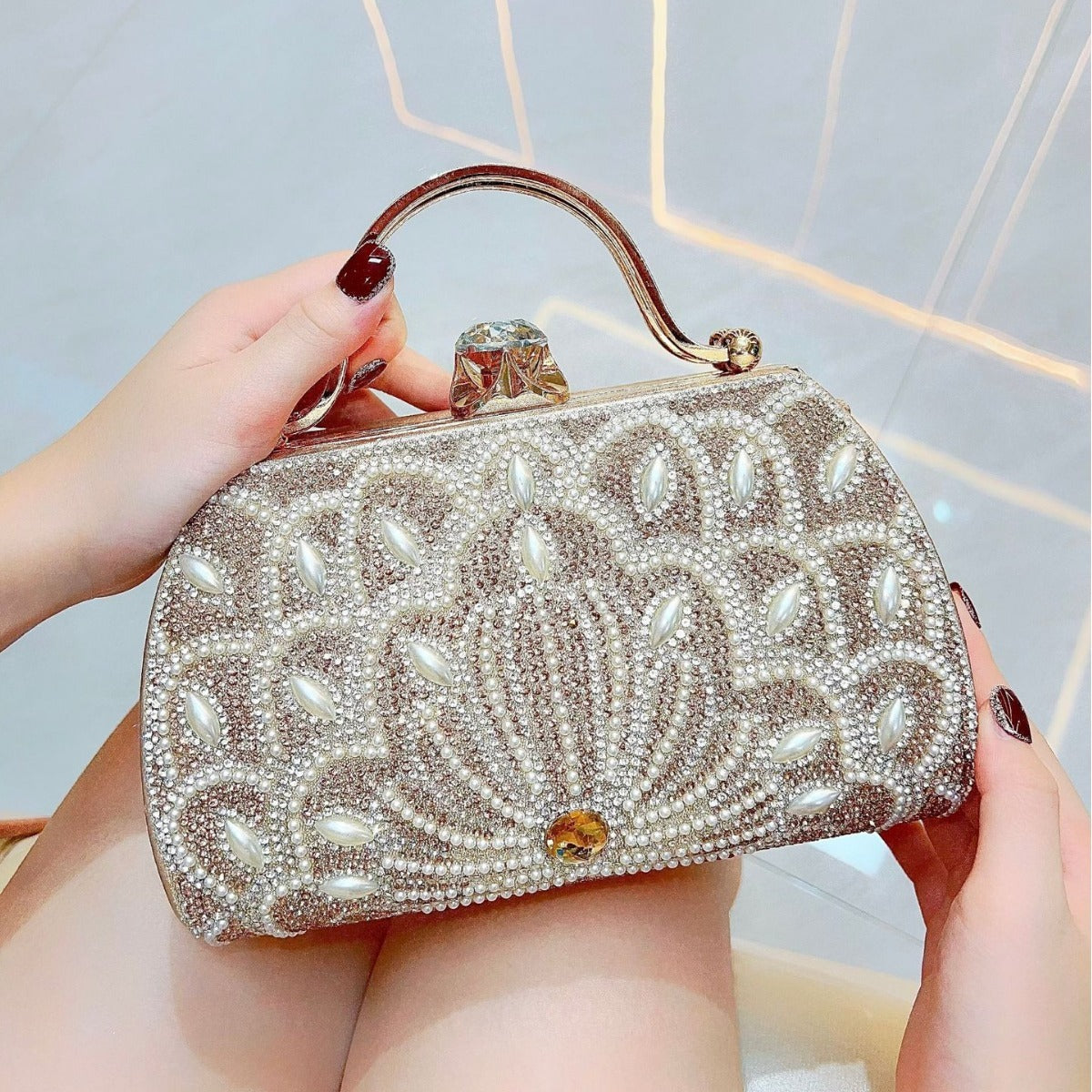 Women's Portable Solid Color Creative Rhinestone Handbag - Dana Fashion
