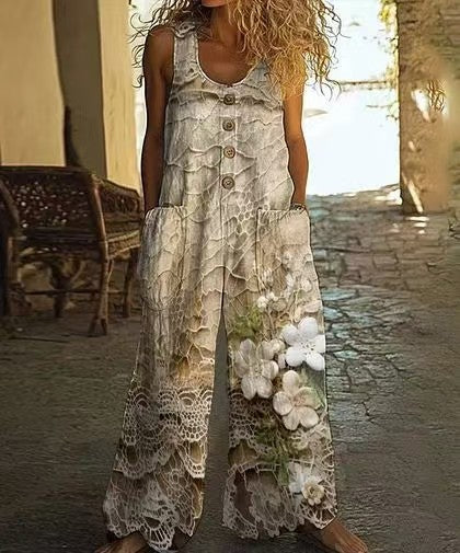 Casual Retro Personalized Printed Jumpsuit