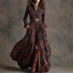 Ins Plaid Print Long-Sleeved Dress Fashion Pockets Collared Buttons Shirt Long Dresses Retro Women's Clothing - DanaFashionstore