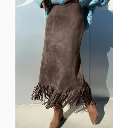 Women's Fashionable Elegant Long Suede Skirt Comfortable Slim Fit - DanaFashionstore
