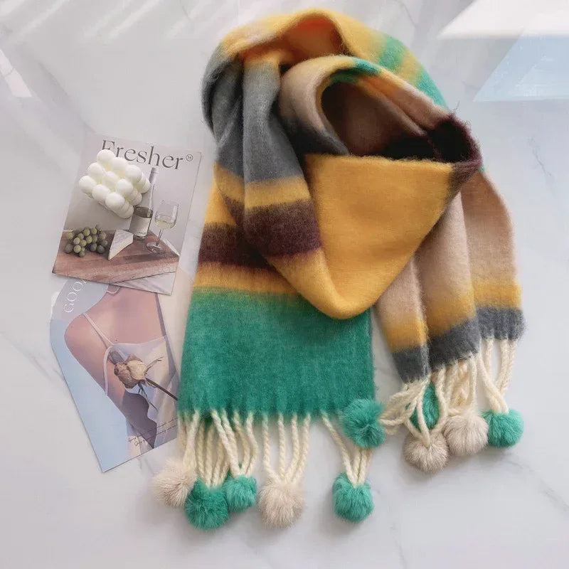 Rainbow Dopamine Mohair Tassel Scarf - DanaFashionstore