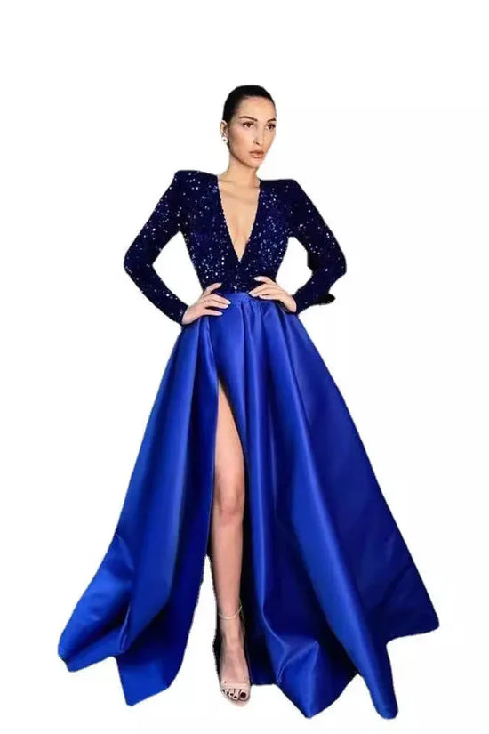 Women's Long Sleeve Sequin V-neck Sequins Evening Dress - DanaFashionstore