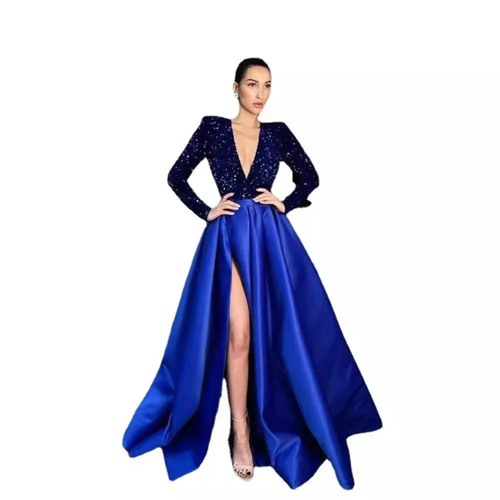 Women's Long Sleeve Sequin V-neck Sequins Evening Dress - DanaFashionstore