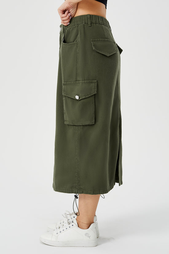 Women's Cargo Long Skirt Casual Streetwear Loose High Waist Front Split Maxi Skirt With Pocket Women's Cargo Long Skirts High Waisted Pencil Skirt Midi Length Jean Skirt With Cargo Pockets