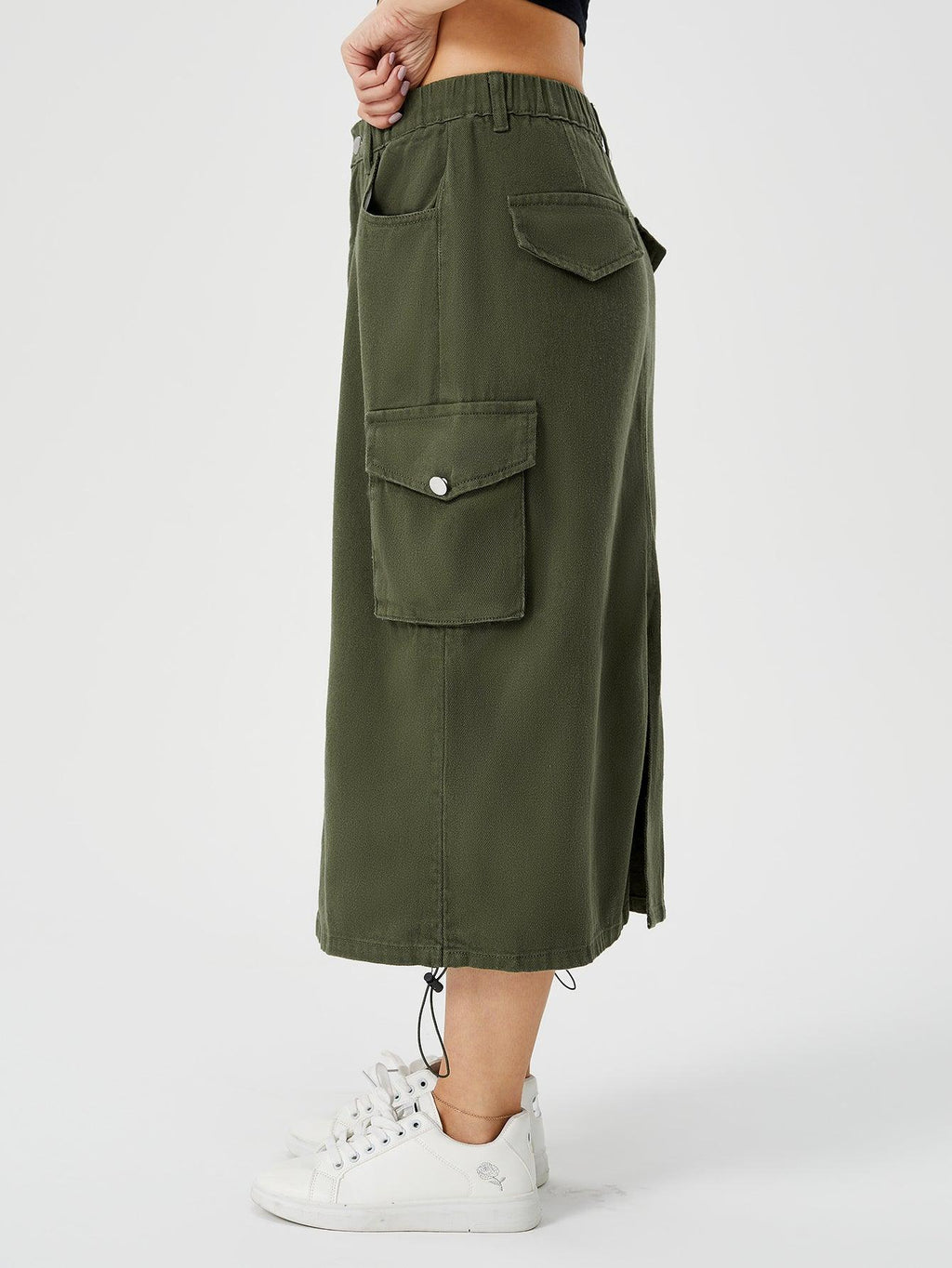 Women's Cargo Long Skirt Casual Streetwear Loose High Waist Front Split Maxi Skirt With Pocket Women's Cargo Long Skirts High Waisted Pencil Skirt Midi Length Jean Skirt With Cargo Pockets - DanaFashionstore