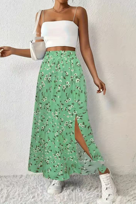 Women's Fashionable With Side-slit Printed Skirt