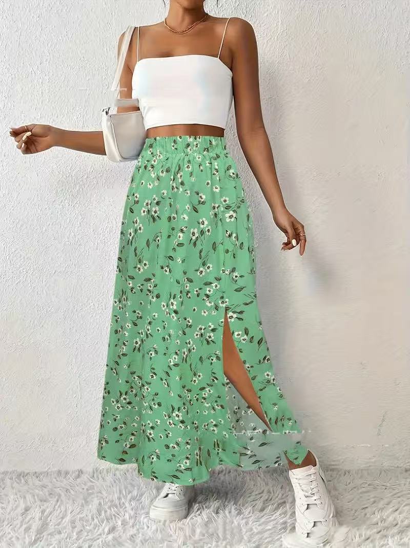 Women's Fashionable With Side-slit Printed Skirt