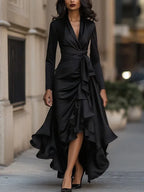 V-Neck Waist Trimming Ruffle Dress 2026 - Elegant Fitted Dress - DanaFashionstore