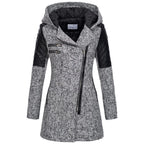 Women Warm Slim Full Zipper Coat Thick Woolen Coat Female Fall Winter Windbreaker Hooded Diagonal Zipper Women's Clothing - DanaFashionstore