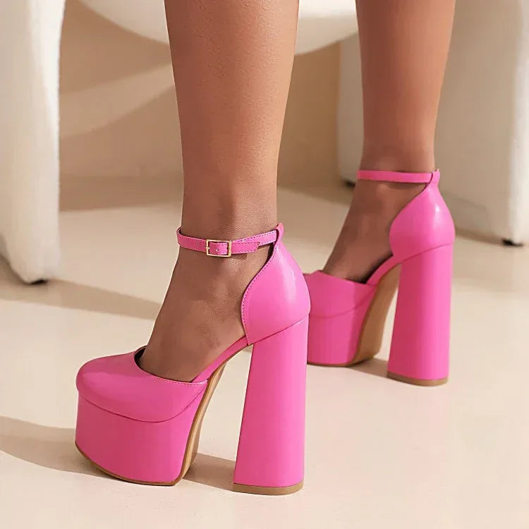 Ladies Sandals Buckle High Heel Platform - DanaFashionstore