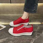 Plus Size Solid Color Low Cut Fashion Round Head Lace-up Platform Women's Casual Pumps - DanaFashionstore