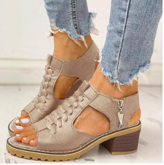 Round Toe Side Zipper Casual Student Sandals