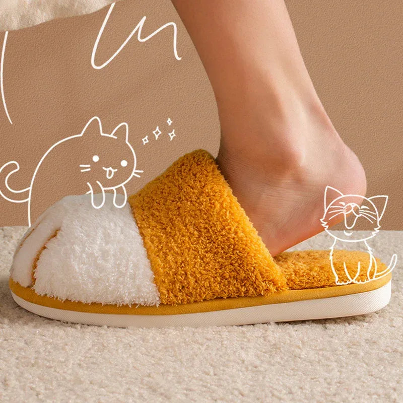 Cat Paw Cartoon Cute Couple Warm Indoor Plush Slippers - DanaFashionstore