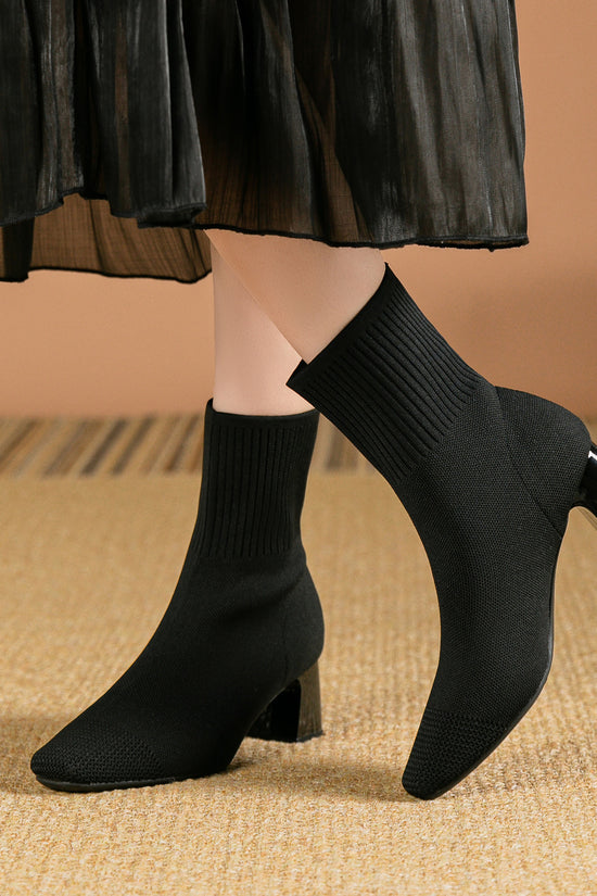 Elastic Chunky Heel Thin Boots Knitted Sock Boots