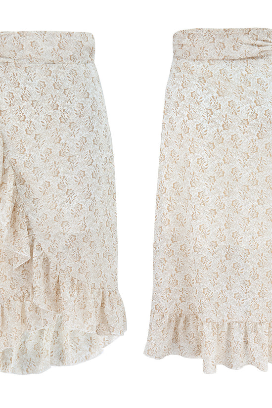 Woman Skirts High Waist Fashion Long Black Knotted Tied Wrap Floral Ruffle Chiffon A-Line Split Skirt Spring Summer Clothes