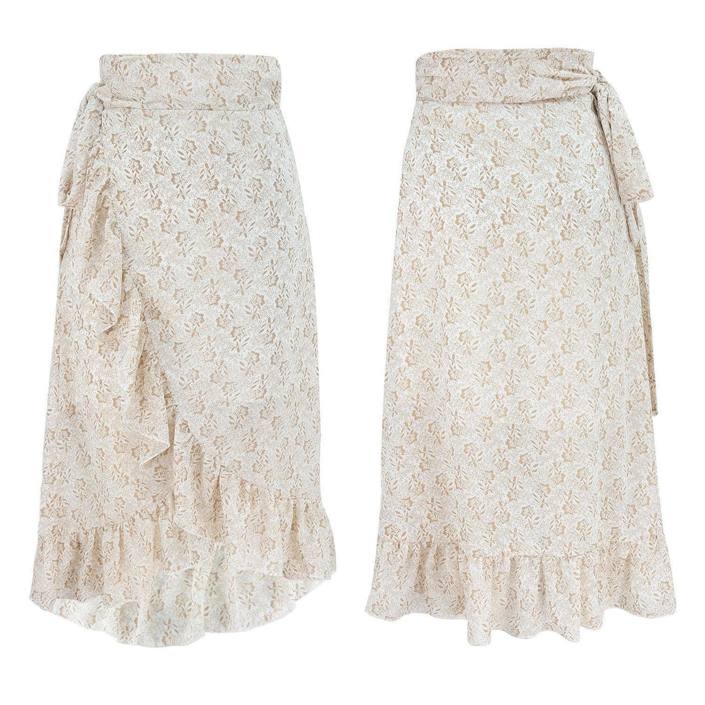 Woman Skirts High Waist Fashion Long Black Knotted Tied Wrap Floral Ruffle Chiffon A-Line Split Skirt Spring Summer Clothes - DanaFashionstore