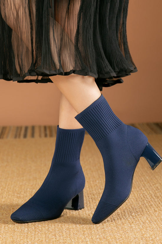 Elastic Chunky Heel Thin Boots Knitted Sock Boots