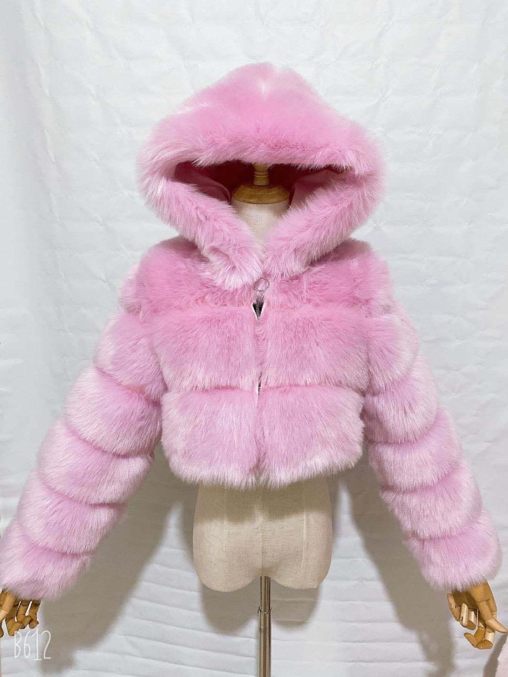Short Hooded Faux Fur Long Sleeve Coat - DanaFashionstore