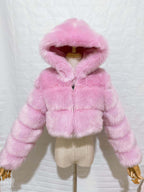 Short Hooded Faux Fur Long Sleeve Coat - DanaFashionstore