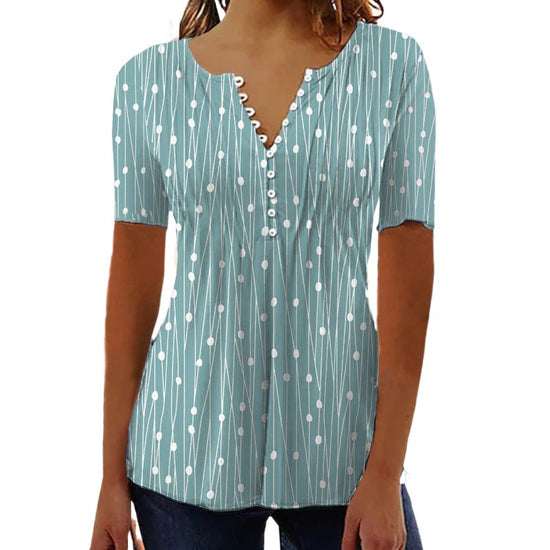 European And American Spring And Summer V-collar Polka Dot Short Sleeve