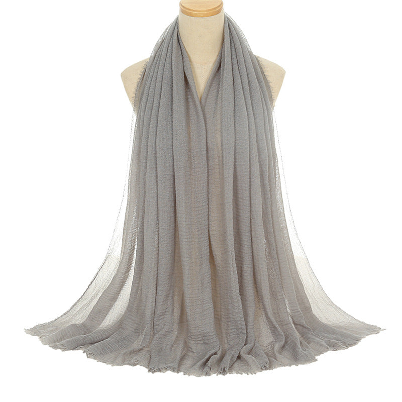 Pleated Viscose Yarn Monochrome Scarf Natural Wrinkled Cotton And Linen Burrs