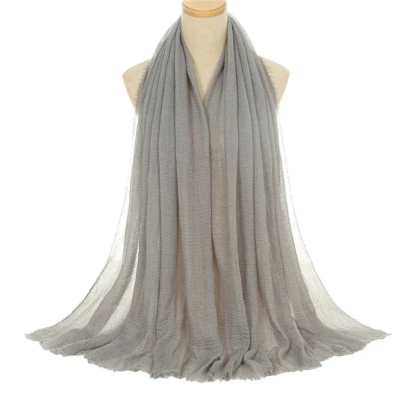 Pleated Viscose Yarn Monochrome Scarf Natural Wrinkled Cotton And Linen Burrs - DanaFashionstore