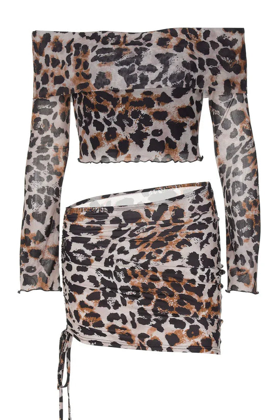 Long-sleeve Top And Figure-hugging Drawstring Skirt Set - DanaFashionstore