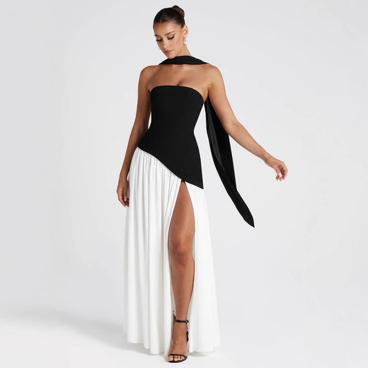 Spring And Summer New Color Matching Tube Top Sexy Off-the-shoulder Dress