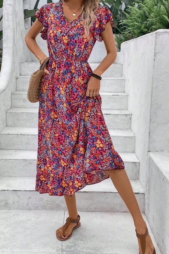 Print V-neck Dress For Women