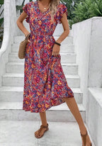 Print V-neck Dress For Women - DanaFashionstore