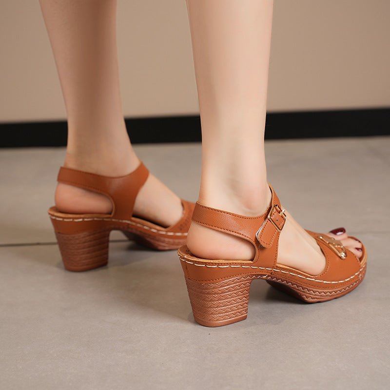 Face Buckle Chunky Heel High Heel Sandals Female $43.67 Dana Fashion Color: Light Brown Size: 36 Women's shoes Product information: Toe bracket shape: Fish Mouth Color: light gray, pink, light brown Shoe Upper material: PU Size: 36, 37, 38, 39, 40, 41, 42