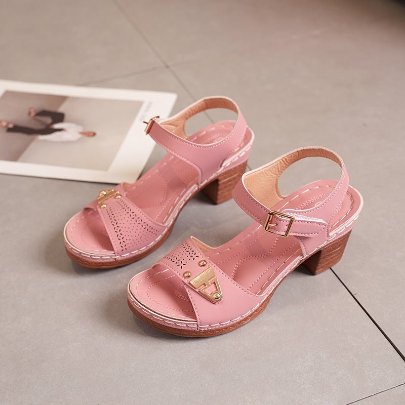 Face Buckle Chunky Heel High Heel Sandals Female $43.67 Dana Fashion Color: Light Brown Size: 36 Women's shoes Product information: Toe bracket shape: Fish Mouth Color: light gray, pink, light brown Shoe Upper material: PU Size: 36, 37, 38, 39, 40, 41, 42