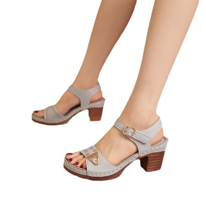 Face Buckle Chunky Heel High Heel Sandals Female $43.67 Dana Fashion Color: Light Brown Size: 36 Women's shoes Product information: Toe bracket shape: Fish Mouth Color: light gray, pink, light brown Shoe Upper material: PU Size: 36, 37, 38, 39, 40, 41, 42