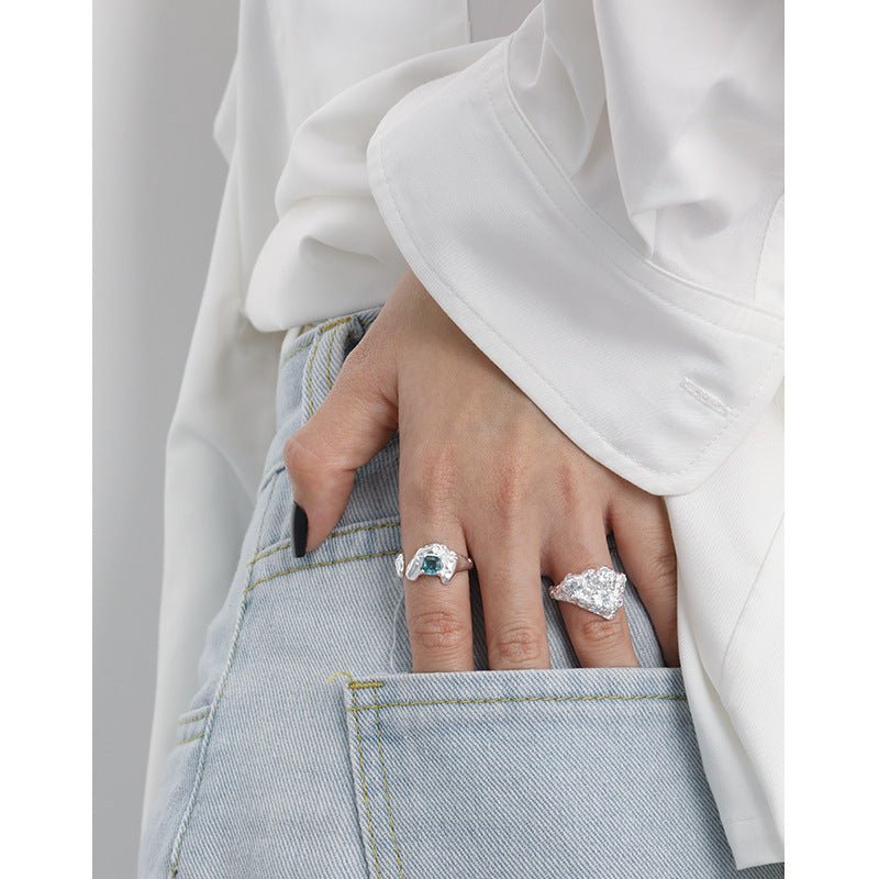 Face Made Tourmaline Texture Ring $35.00 Dana Fashion Color: Silver Size: Adjustable opening Women's Accessories Productinformation: Type: ring, ring Material: silver Style: Korean/Korean style Modeling: geometric Style: Women Purity: 925 silver Color: si