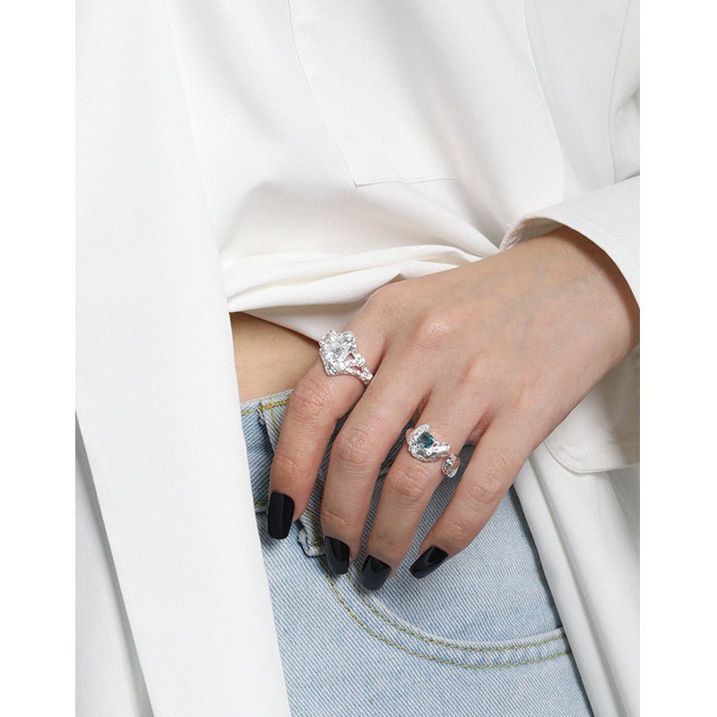 Face Made Tourmaline Texture Ring $35.00 Dana Fashion Color: Silver Size: Adjustable opening Women's Accessories Productinformation: Type: ring, ring Material: silver Style: Korean/Korean style Modeling: geometric Style: Women Purity: 925 silver Color: si