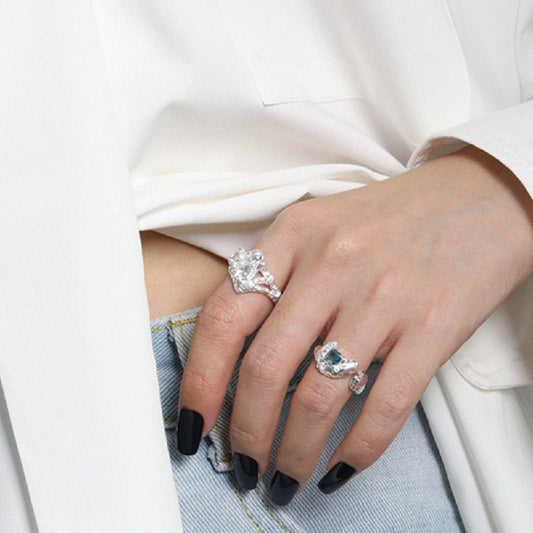Face Made Tourmaline Texture Ring $35.00 Dana Fashion Color: Silver Size: Adjustable opening Women's Accessories Productinformation: Type: ring, ring Material: silver Style: Korean/Korean style Modeling: geometric Style: Women Purity: 925 silver Color: si