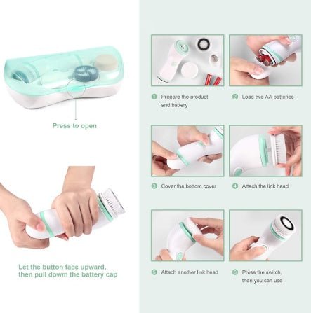 Facial cleaning brush, electric skin waterproof brush $63.17 Dana Fashion Color: Blue Beauty Tools body rotating cleaning brush, portable travel box, deep cleaning tools The full cleaning system 4 includes an exfoliating brush, a soft brush, a soft sponge