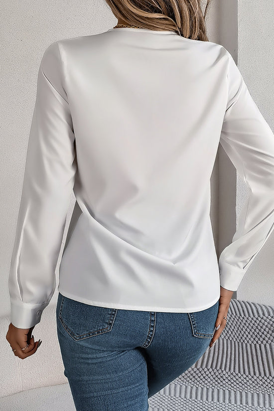 Fashion V-Neck Long Sleeve Shirt Elegant Commuter Solid Blouse Office Women's Clothing