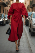 Loose Batwing Sleeve Dress Fashion Waist-tighted Solid Color Elegant Dresses For Women Clothing - DanaFashionstore