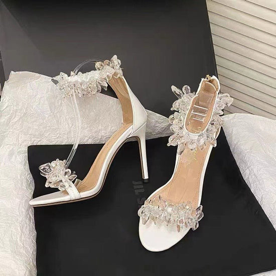 Fairy Style Ankle-strap Stilettos High Heels $49.50 Dana Fashion Color: White Size: 34 Women's shoes Product information: Lining material: Microfiber Toe holder shape: round head Color: White Shoe Upper material: Microfiber Size: 34,35,36,37,38,39 Wearing