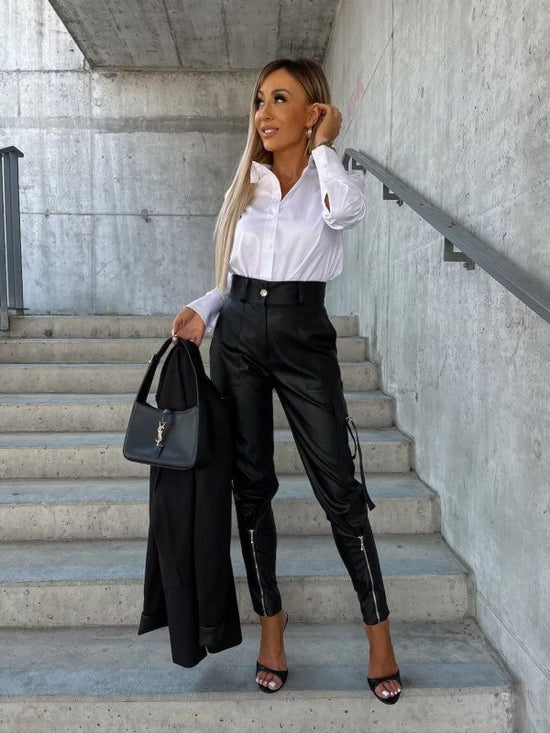 Fall Winter Fashion Slim PU Leather Waist Skinny Trousers Pockets $95.50 Dana Fashion Color: Black size: L Women's clothing Product information: Thickness: medium Fabric name: artificial fur Color: black, dark brown Elastic: medium elastic Main fabric com