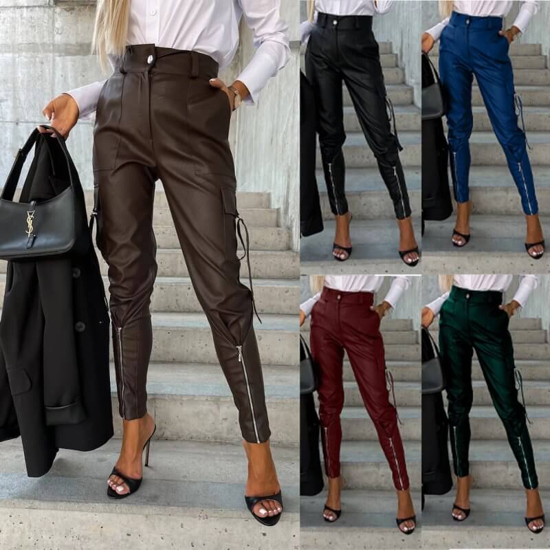 Fall Winter Fashion Slim PU Leather Waist Skinny Trousers Pockets $95.50 Dana Fashion Color: Black size: L Women's clothing Product information: Thickness: medium Fabric name: artificial fur Color: black, dark brown Elastic: medium elastic Main fabric com