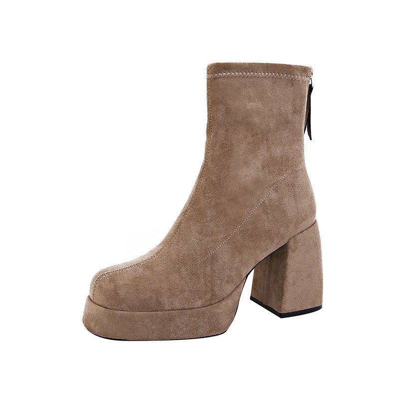 Fashion Back Zipper Suede Women's Fashion $49.35 Dana Fashion Color: Milk Tea Single Lining Size: 34 Women's shoes ข้อมูลผลิตภัณฑ์: วัสดุซับใน: ผ้าฝ้าย สี : สีน้ำตาลอูฐพร้อมผ้าฝ้าย, สีดำ, ซับในผ้าฝ้าย, ชานมพร้อมผ้าฝ้าย, ซับในอูฐเดี่ยว, ซับในเดี่ยวสีดำ, รา