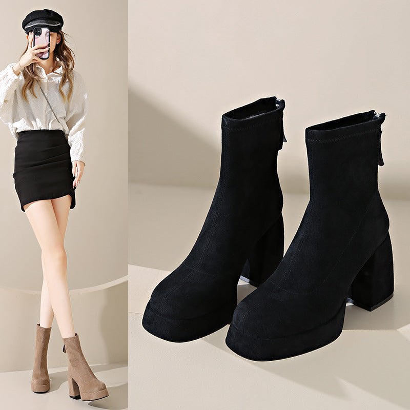 Fashion Back Zipper Suede Women's Fashion $49.35 Dana Fashion Color: Black Single Lining Size: 34 Women's shoes ข้อมูลผลิตภัณฑ์: วัสดุซับใน: ผ้าฝ้าย สี : สีน้ำตาลอูฐพร้อมผ้าฝ้าย, สีดำ, ซับในผ้าฝ้าย, ชานมพร้อมผ้าฝ้าย, ซับในอูฐเดี่ยว, ซับในเดี่ยวสีดำ, รายกา
