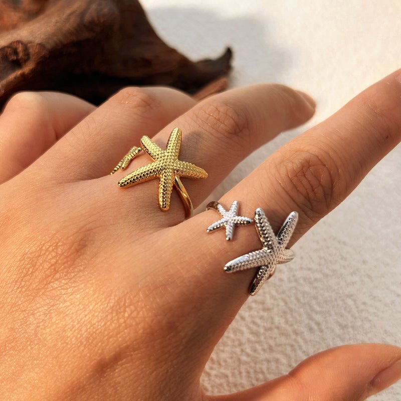 Fashion Beach Vintage Starfish Stainless Steel Men's High Sense Ring $15.70 Dana Fashion Color: JZYS461G Women's Accessories Product information: Type: open mouth Treatment Process: Electroplating Color: JZ-YS461-S,JZ-YS461-G Applicable people: Unisex Sty