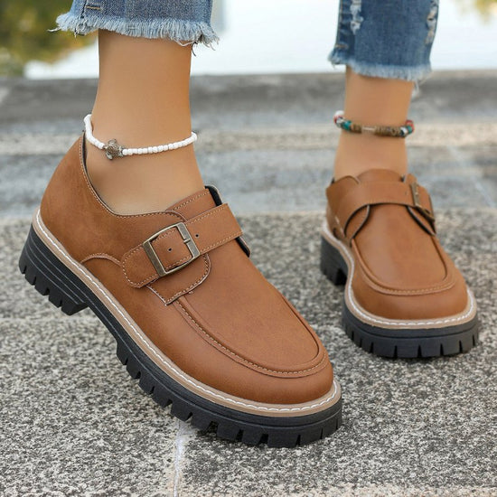 Fashion Buckle Loafers For Women British Style Height-increasing Thick-soled Casual Shoes $38.88 Dana Fashion Color: Black Size: Size36 Women's shoes Overview: Unique design, stylish and beautiful. Good material, comfortable wear. A variety of colors, any