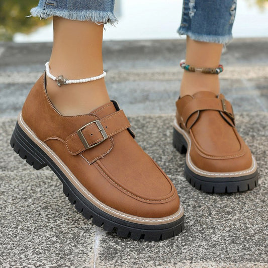 Fashion Buckle Loafers For Women British Style Height-increasing Thick-soled Casual Shoes $38.88 Dana Fashion Color: Black Size: Size36 Women's shoes Overview: Unique design, stylish and beautiful. Good material, comfortable wear. A variety of colors, any