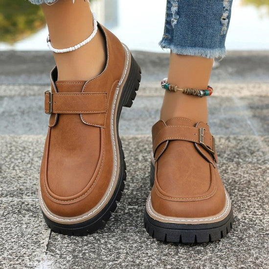 Fashion Buckle Loafers For Women British Style Height-increasing Thick-soled Casual Shoes $38.88 Dana Fashion Color: Black Size: Size36 Women's shoes Overview: Unique design, stylish and beautiful. Good material, comfortable wear. A variety of colors, any
